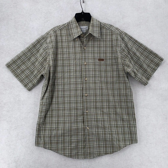 Carhartt Relaxed Fit Plaid Short Sleeve‎ Button Shirt Green Yellow Mens Med - Picture 1 of 5